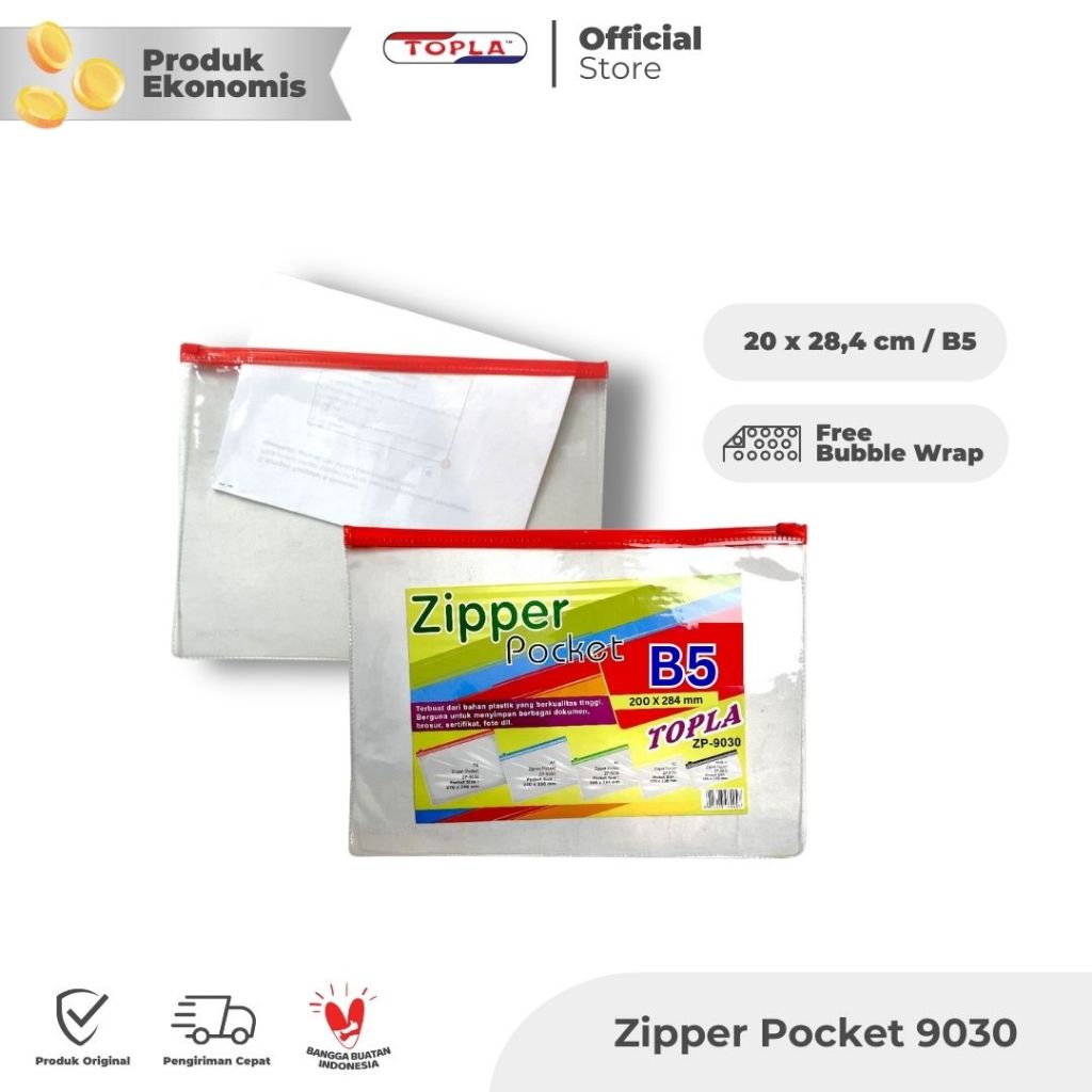 

TOPLA Zipper Pocket Mika 9030 Map Plastik Transparan B5