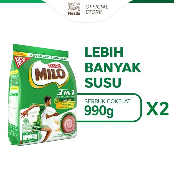 

Termurah MILO 3in1 ACTIVGO Susu Coklat Pouch 99 Gr x 2pcs
