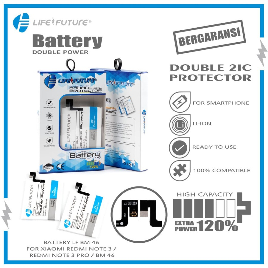 Baterai / Batre / Batrai LF XIAOMI REDMI NOTE 3 / NOTE 3 PRO / BM46 Double Power