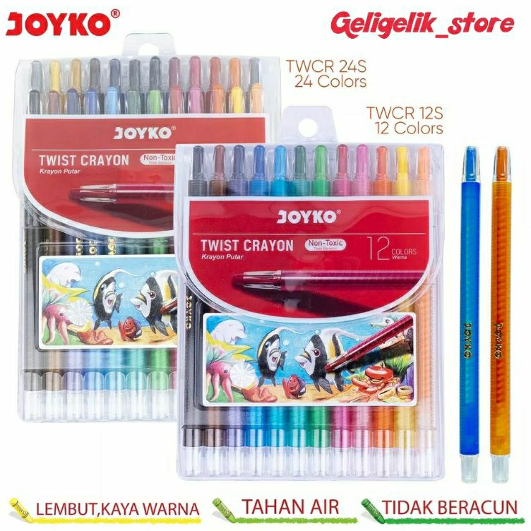 

Readystock Crayon Putar 12 Warna 24 Warna Joyko Crayon Twist TWCR