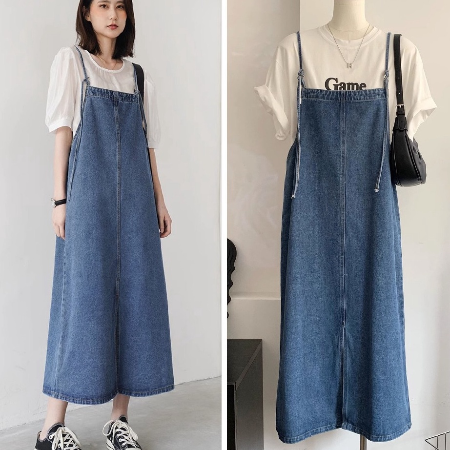 STAR Overall Rok Jeans Jean Jins Denim Wanita Big Size 4XL Overall Rok Panjang jumpsuit korean terba