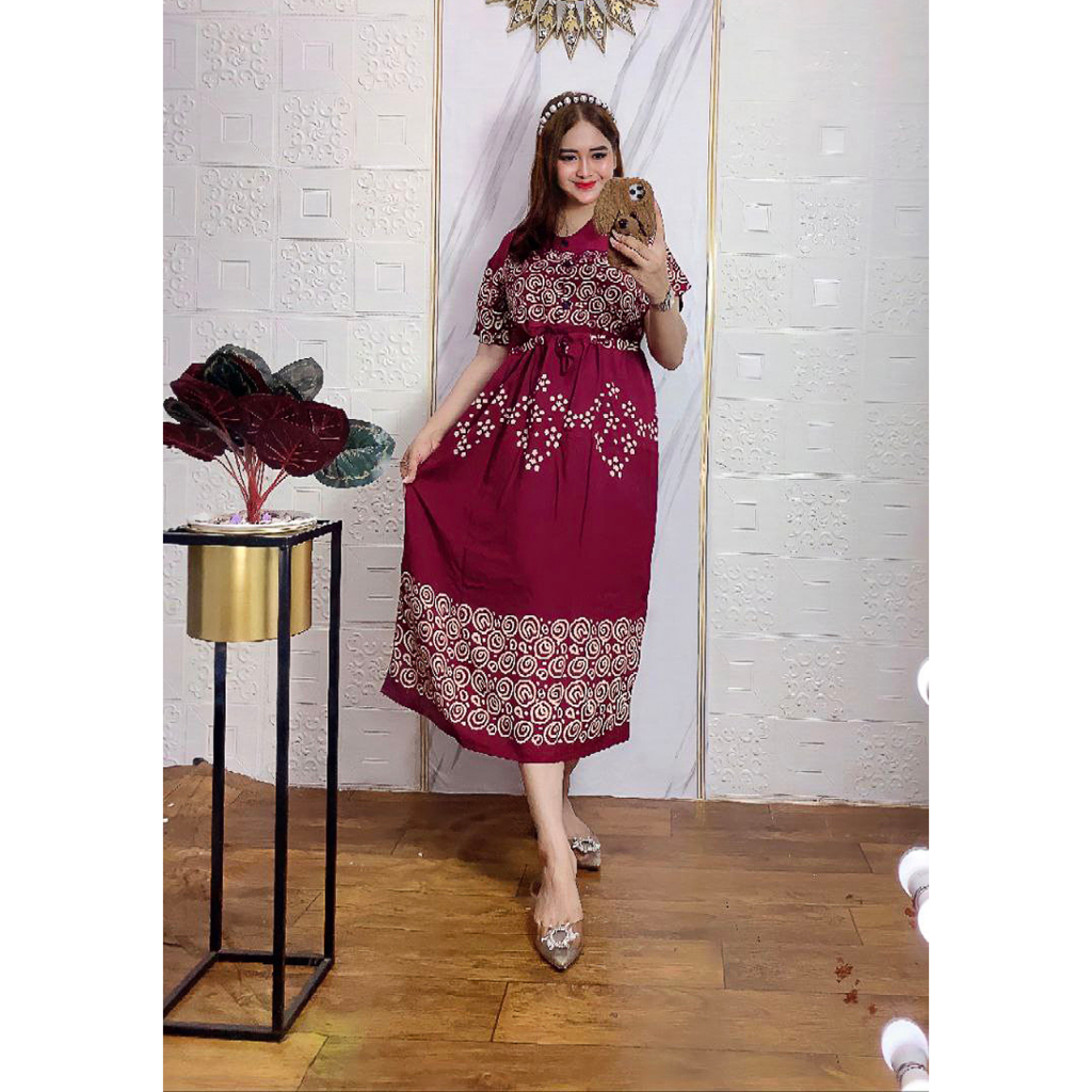 Daster Kerut Dada Lengan Pendek Serut Bali Motif Lentera Busui Rayon Premium