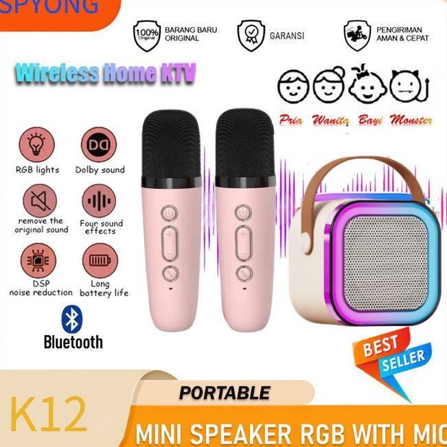 SPYONG Mini Speaker Karaoke Microphone Bluetooth Speaker Mic Wireless Mikrofon Poble Mic Anak Untuk 