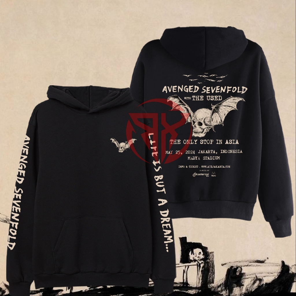 Jaket Hoodie Merch Original Avenged Sevenfold Tour Asia Unisex Band Metal