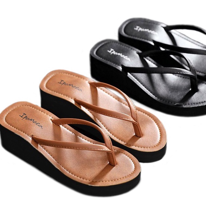 Deal Now Sandal Wedges Spon Wanita  Wedges Spon Jepit Simple  Wedges Dewasa IPOMOEA