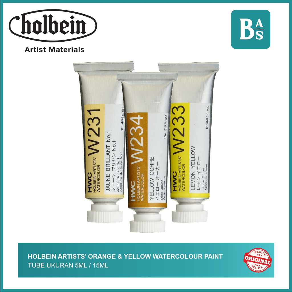 

Holbein - Artist Watercolor Yellow & Orange - Cat Air Tube Ukuran 5ml/15ml - Bali Artemedia
