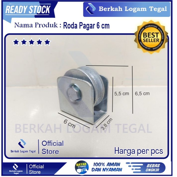 Roda Pintu Pagar 6cm Full Plating