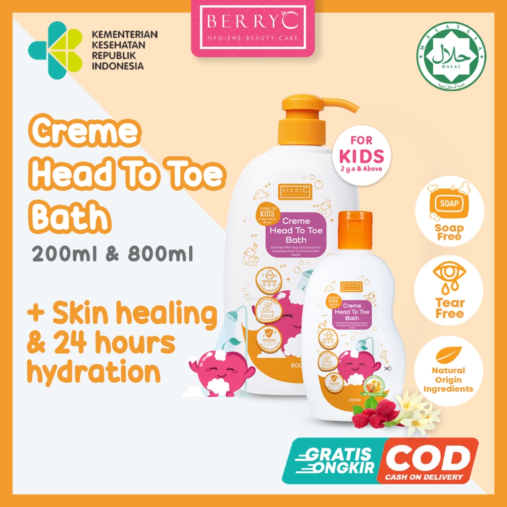 BerryC Creme Head to Toe Wash Kids 200ML 820ML Body Wash Shampoo Sabun Mandi Sampo Anak Sensitif