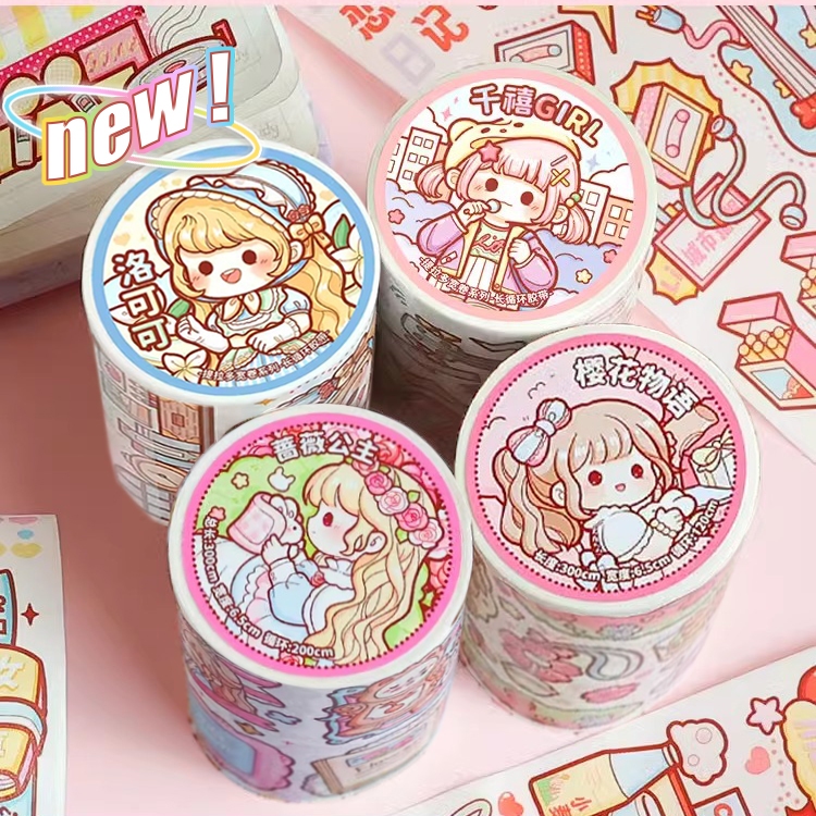 

TLD 300cm/roll tahan air Pita perekat kartun gadis lucu stiker handtent kolase dekoratif kartu tahan