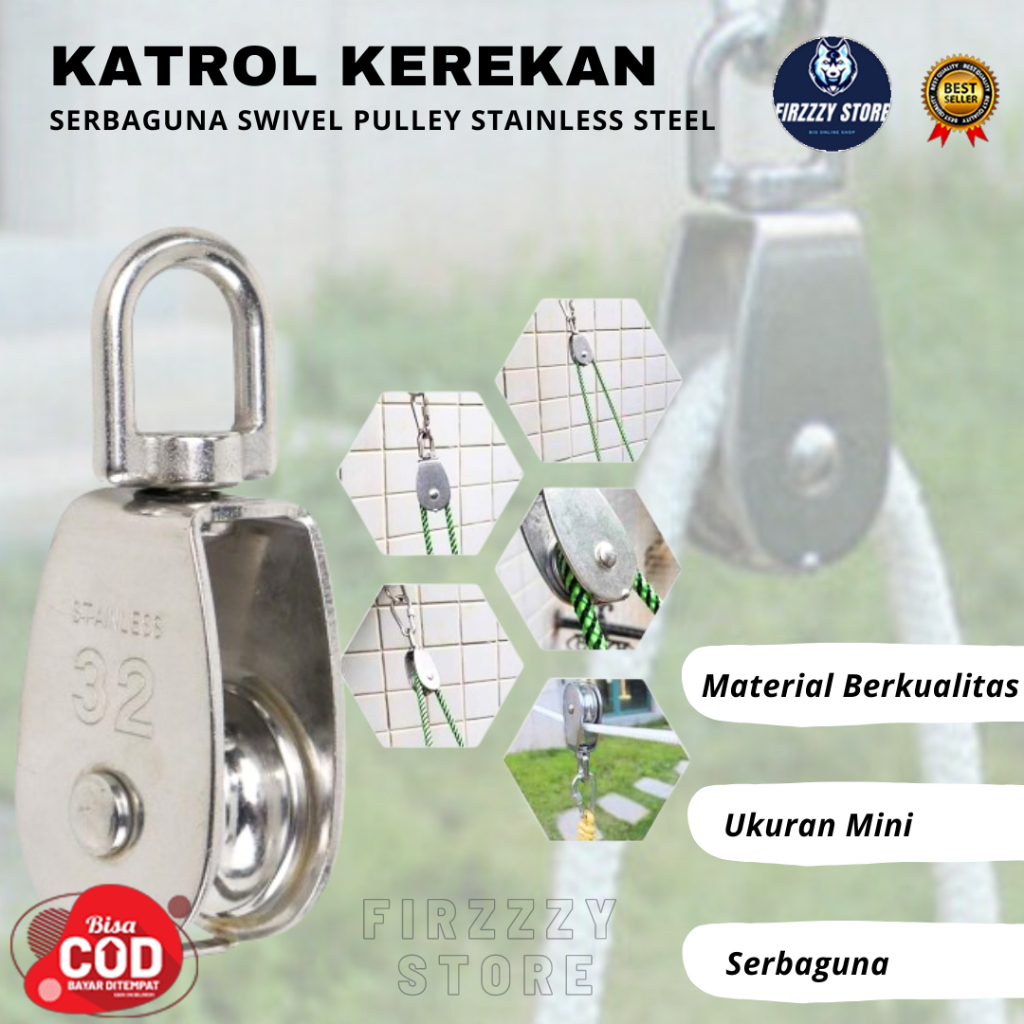 Katrol Kerekan Mini Serbaguna Swivel Pulley Stainless Steel  Beban 15kg  20kg 32kg 50kg