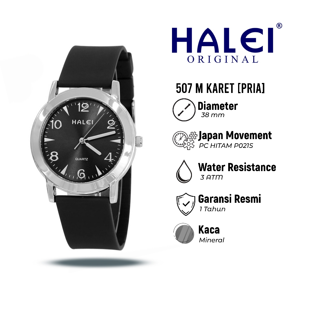 Halei 507 M Jam Tangan Pria Halei Original Karet Casual Analog Anti Air Kekinian Jam Tangan Cowok