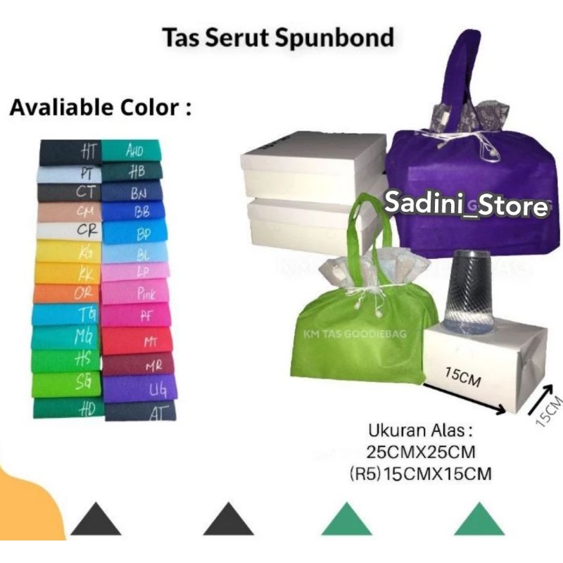 

Tas Goodie Bag serut acara hajatan ukuran alas 15cm x 15 Ketebalan 45gsm