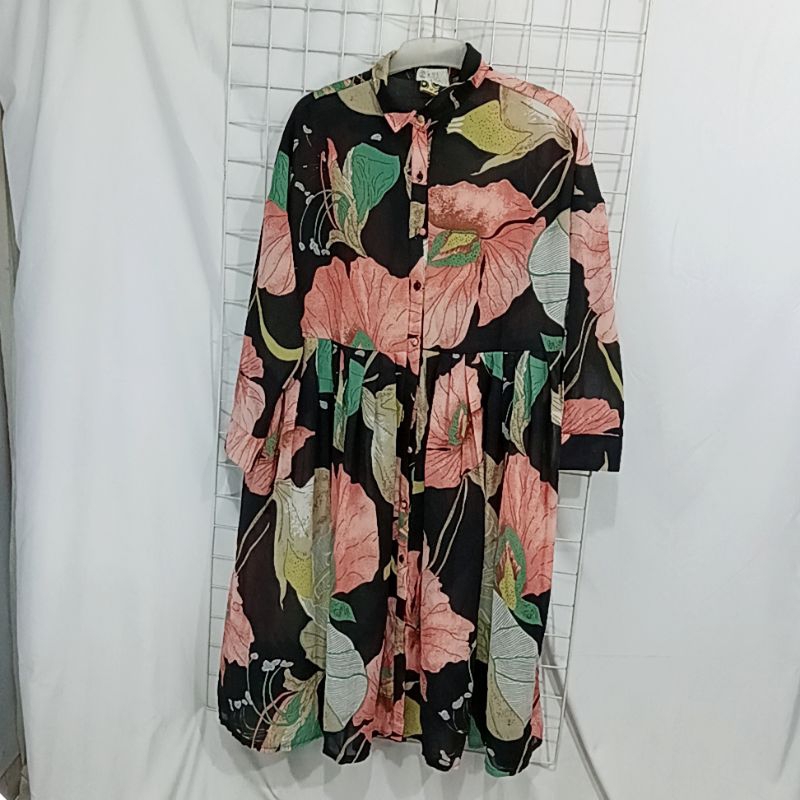 Import Bangkok Black Floral Tunic Dress