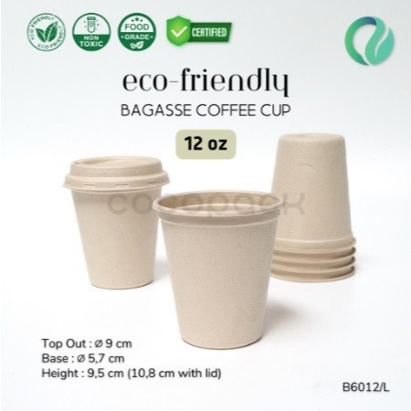 10 PCS Bagasse Natural Brown Sugarcane Coffee Cup 12 OZ - Cup Only - Sleeve Gelas|Sleeve Kraft Paper