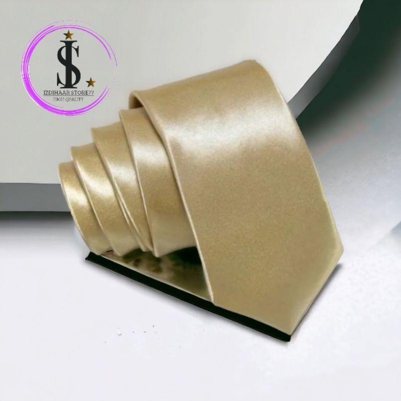 Dasi Pria Formal Polos Satin Polyester Cream