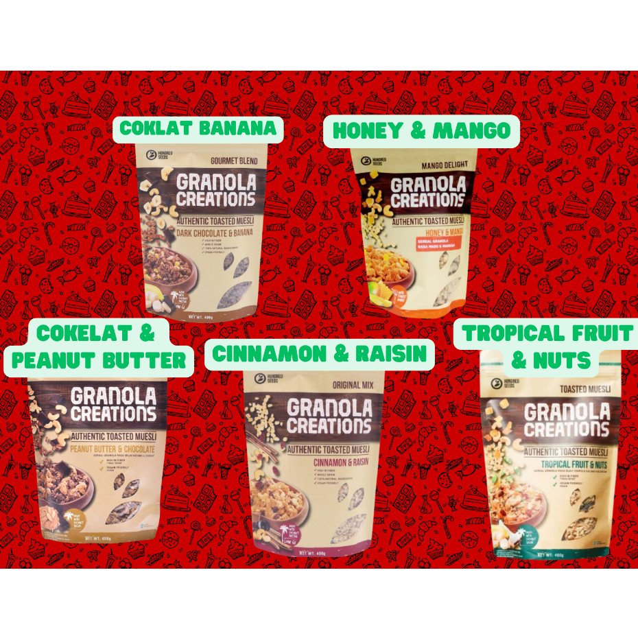 

GRANOLA CREATION 400g/GRANOOLA DIET 400G/GRANOLA COKELAT BANANA RAISIN CINAMONS TROPICAL FRUITS NUTS PEANUT BUTTER/GRANOLA CREATION 400g ALL VARIAN