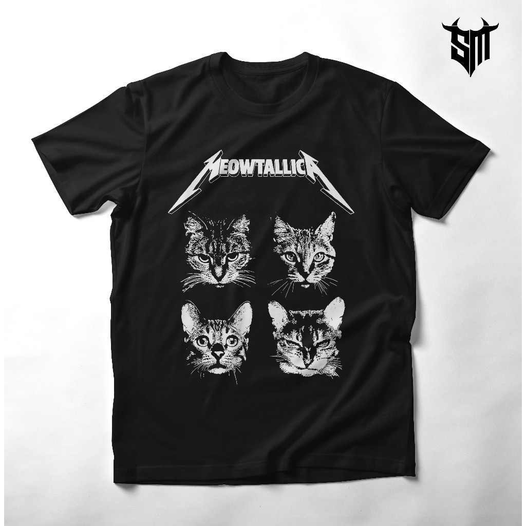 Tshirt Meowtallica Vintage Kaos Plesetan metalica Music Hitam Combed 24s | Kaos Baju MEOWTALLICA Par