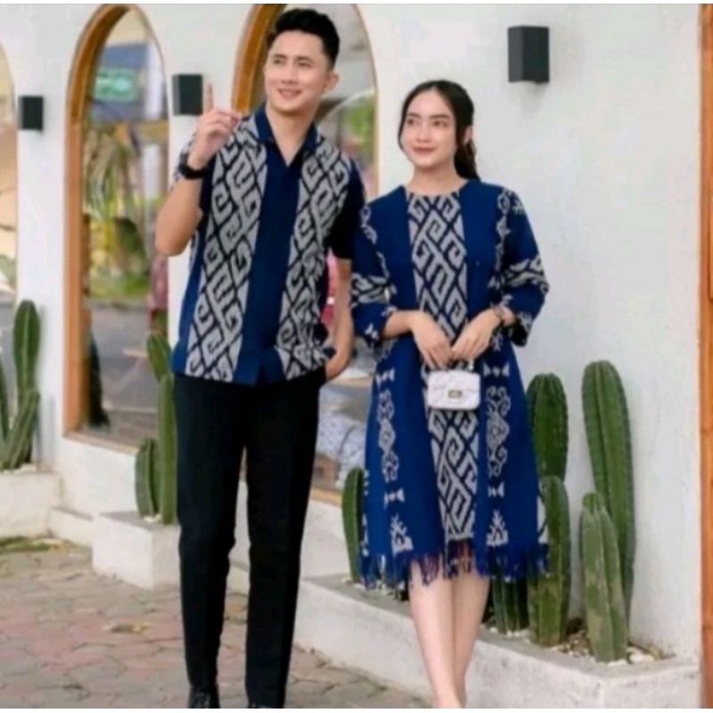 SET COUPLE BAJU TENUN MOTIF TORAJA DRESS TENUN MOTIF TORAJA KEMEJA TENUN LENGAN PENDEK TENUN KEMEJA 