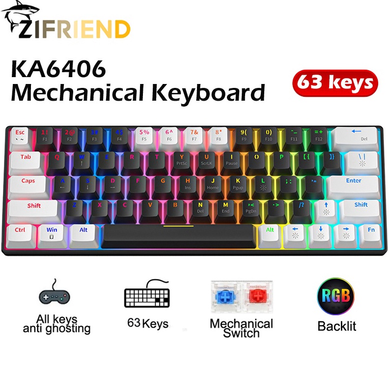 KODE B59G ZIFRIEND KA646 63 Keys RGB Backlit Wired Black Mechanical Keyboard