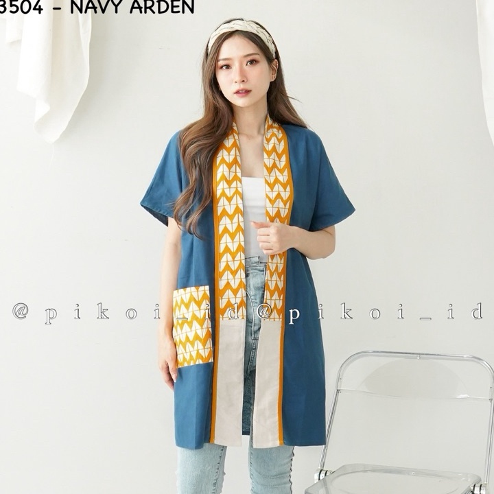 55 COD Cardigan panjang batik wanita modern lengan pendek  Long outer batik linen  Cardigan Awkarin 