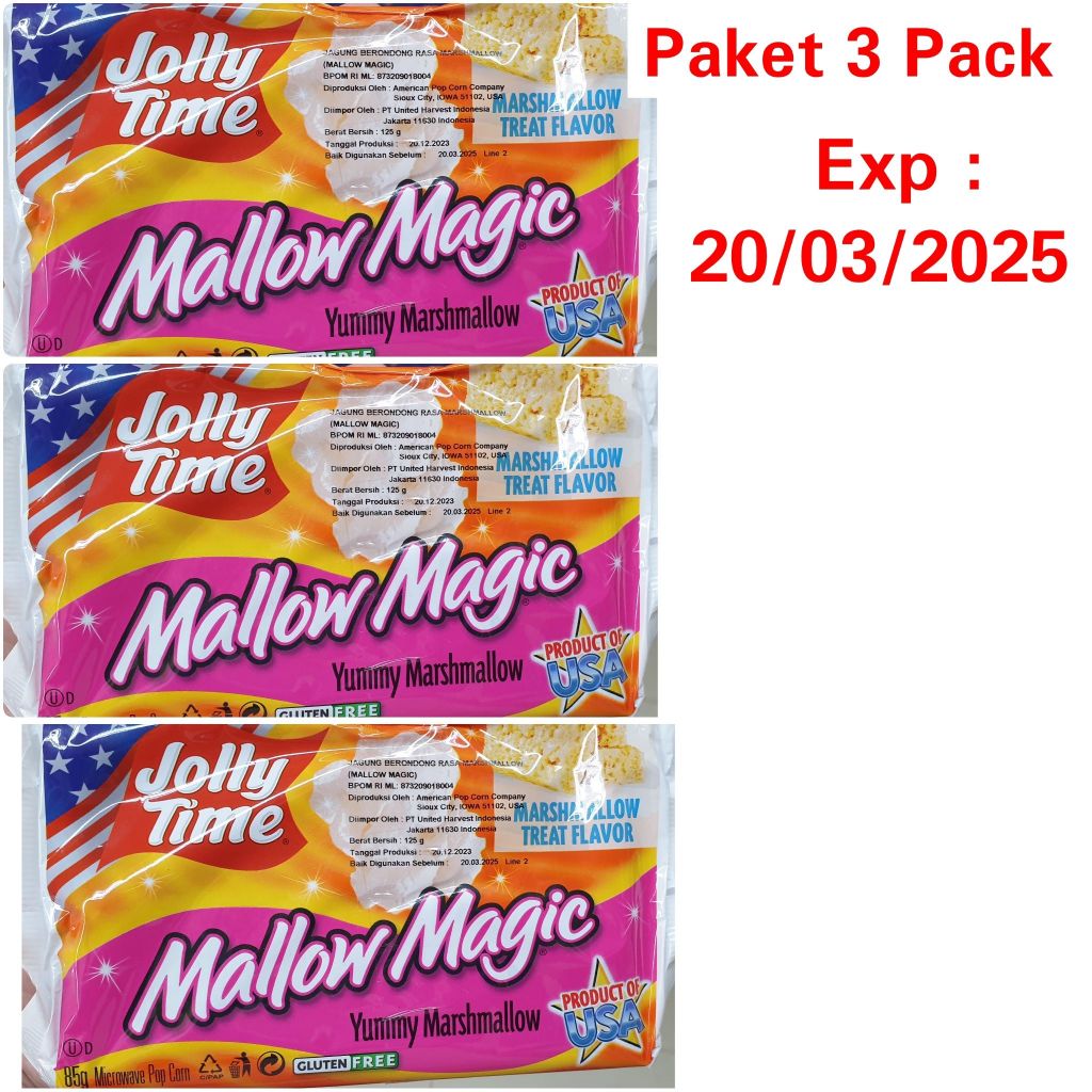 

PAKET 3 PACK Mallow Magic Jolly Time Microwave Popcorn + Saus Topping