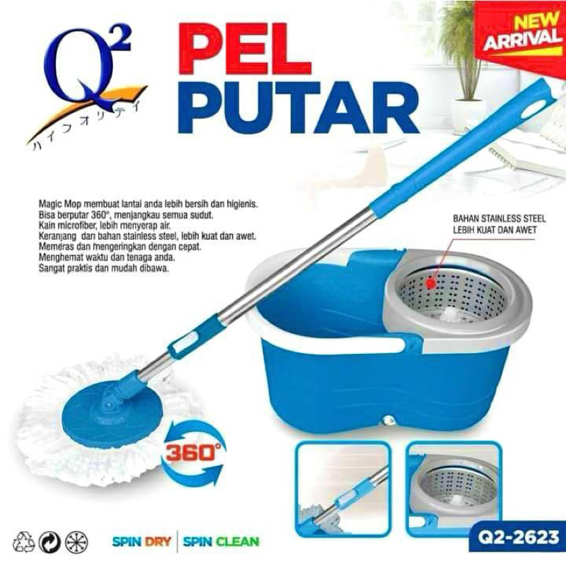 Pel Lantai Alat Pel Putar Otomatis MAGIC MOP Pembersih Lantai Q2 2623 Stainless Steel free Packing B