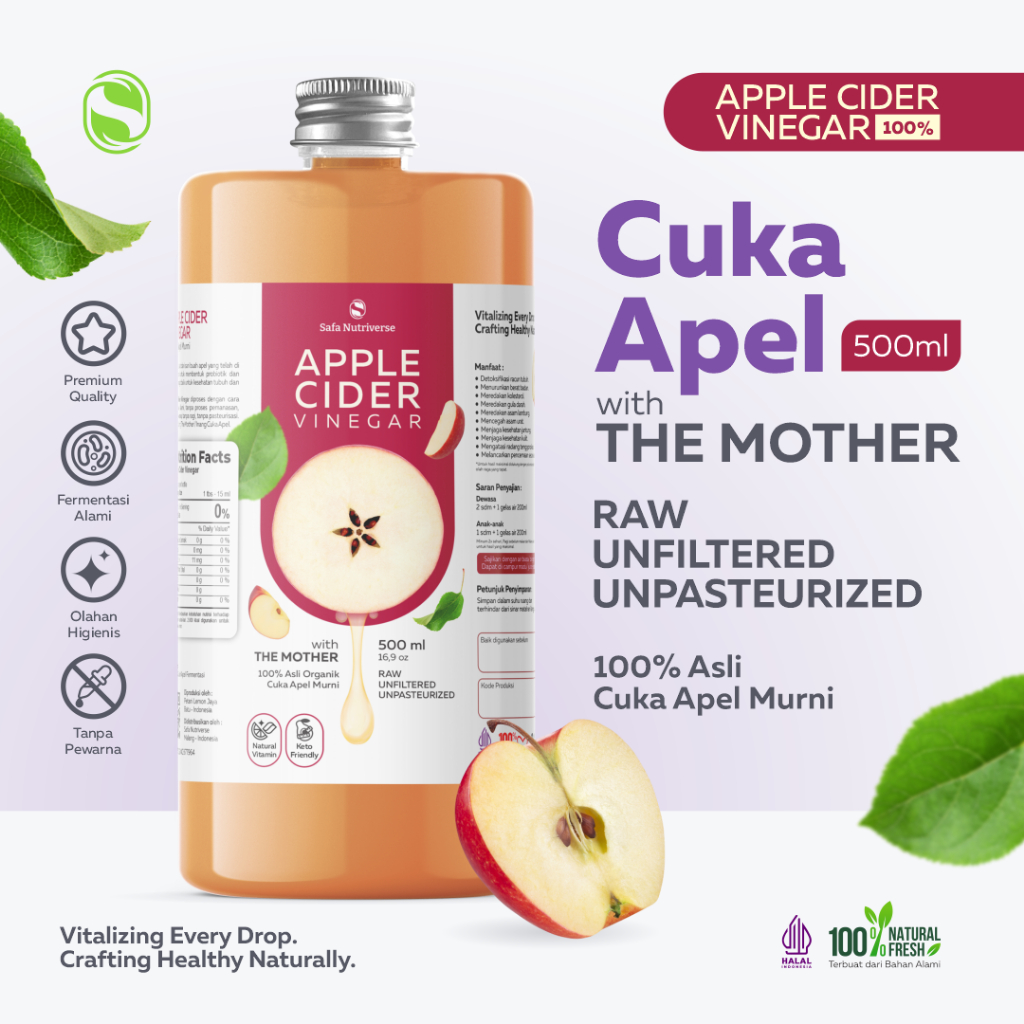 

Cuka Apel with the Mother / Apple Cider Vinegar 100% Apel Asli Minuman Diet Kesehatan 500ml LEMONIFY