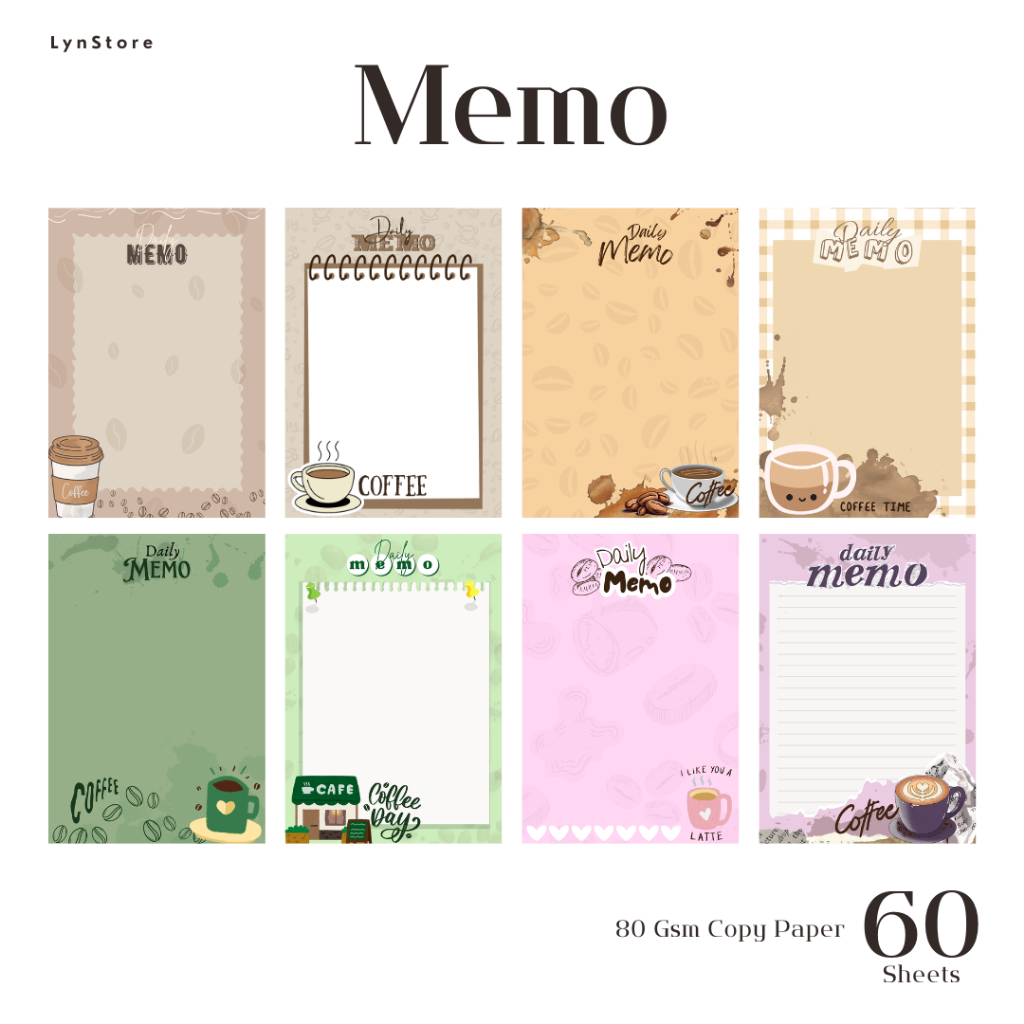 

(LS_M004) Memo Pad Koleksi Gambar Kopi Ukuran 7 X 10 cm ( Isi 60 Lembar Hvs 80 Gsm) Memopad Lucu / Aesthetic Memopad / Memo note / Kertas Memo / Memo Lucu / Buku catatan kecil /Buku catatan Memo