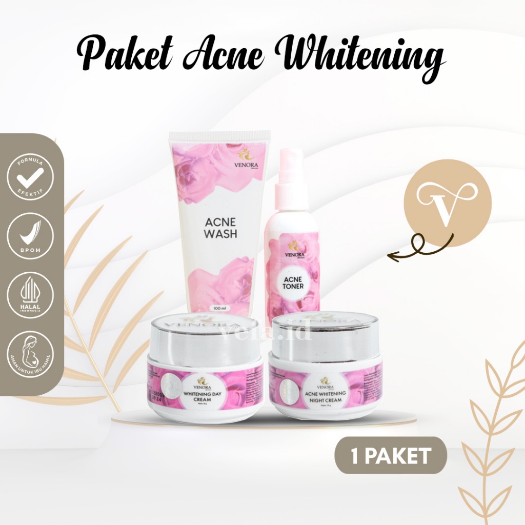 Venora Skincare Paket Acne Whitening Untuk Kulit Berjerawat Penghilang Flek Paket Pemutih Wajah Leng