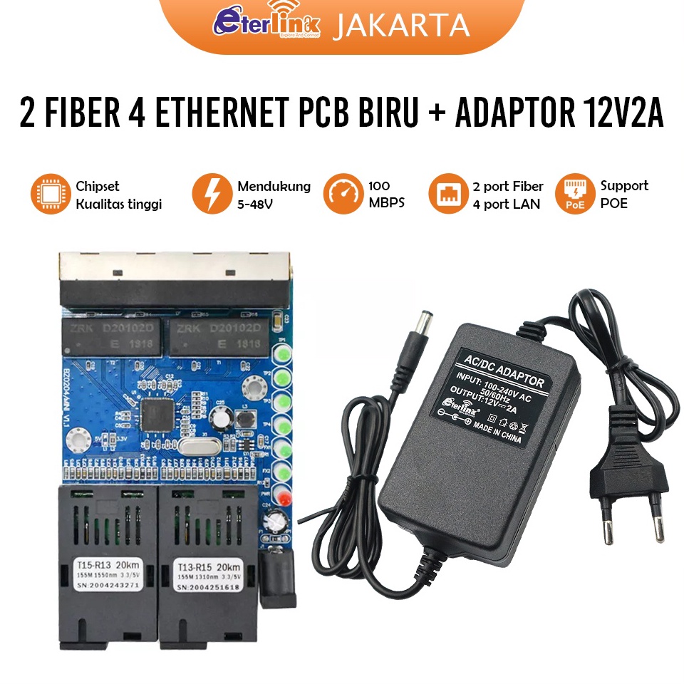 KODE L33Q Konverter Ethernet Switch 2sc 4rj45 Fiber Optik Single Mode 4 RJ45 dan 2 SC Fiber 1  1M PC