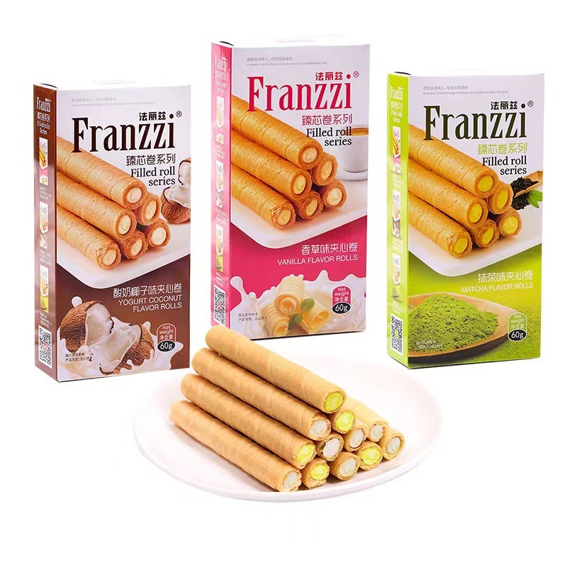 

Biskuit FRANZZI Egg Roll Stik Rasa Matcha Vanilla Yogurt Kelapa 60g