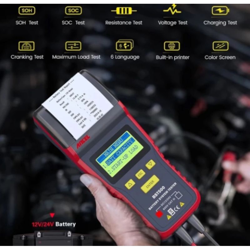BST500 Battery Tester Ancel w Thermal Printer 12V 24V Accu Aki Mobil Truk System BST-500 Baterai Met