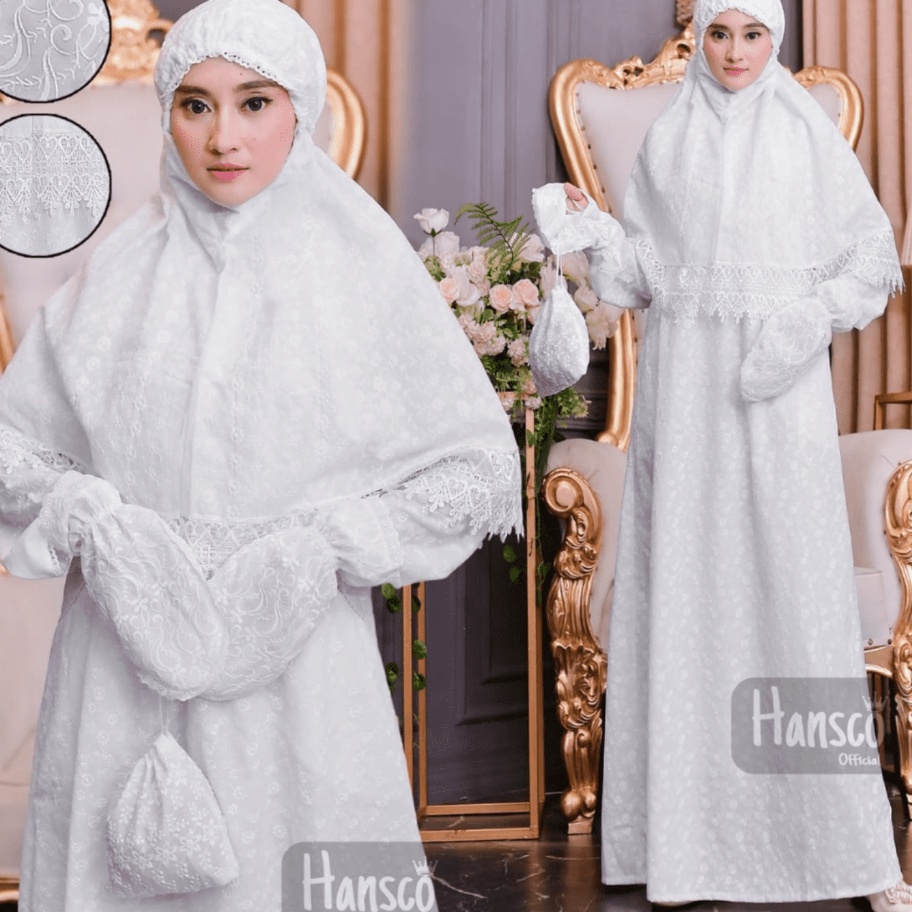 GROSIR Gamis Ihram Putih Bordir Set Lengkap Wanita Muslimah Busana Haji dan Umroh Baju Ihram Wanita