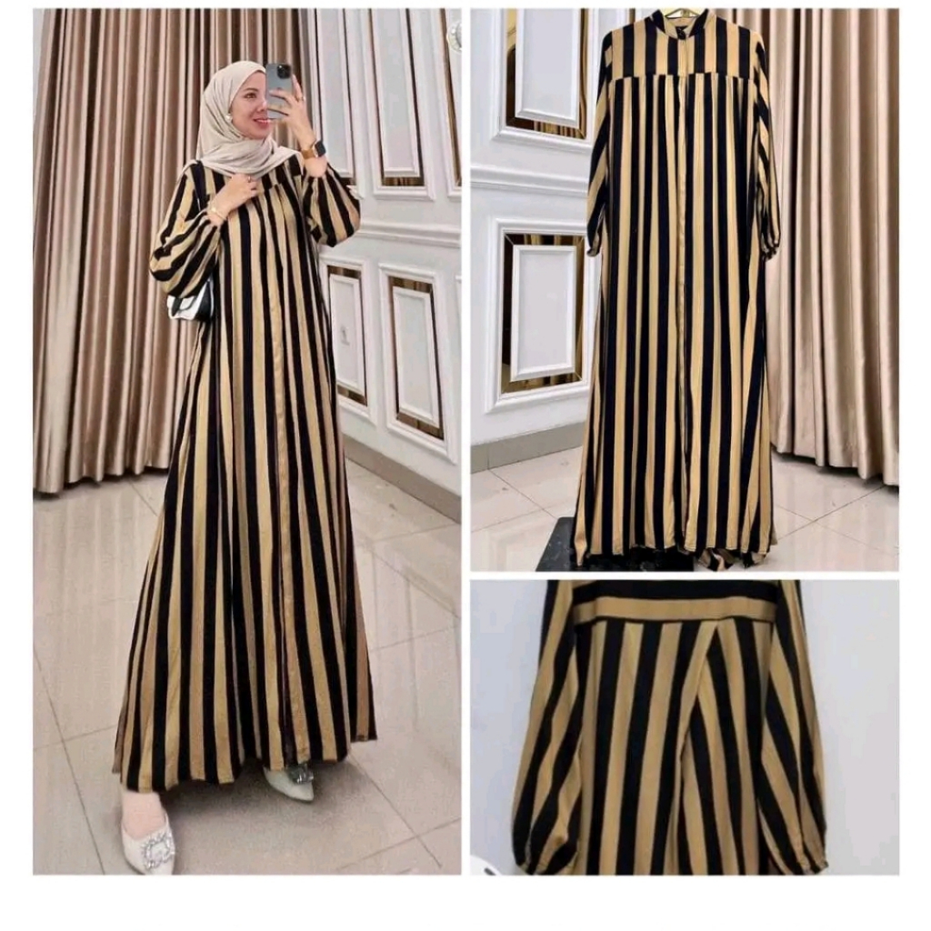 Gamis Rayon Salur Gamis Midi Dress Strip Salur Gamis Kekinian Rayon Premium Garis Gamis Busui Frienl