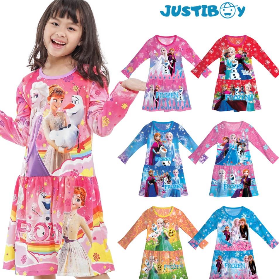 Dijual Murah Baju Anak Perempuan Frozen  Tunik Muslim Anak Princess Lengan Panjang Full Printing Usi