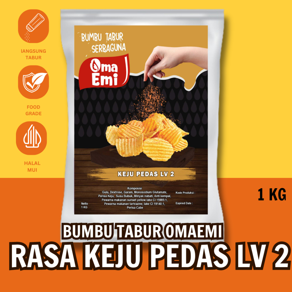 

BUMBU TABUR KEJU PEDAS LV 2 KEMASAN 1 KG FOOD GRADE