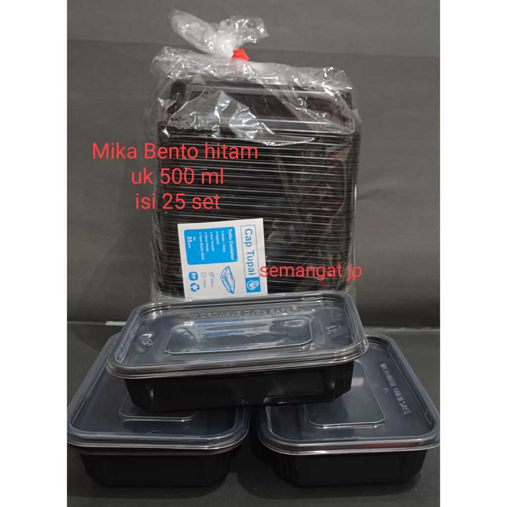 Thinwall Hitam  Mika Bento Hitam kotak makan 500ml  750ml 1000ml isi 25 set