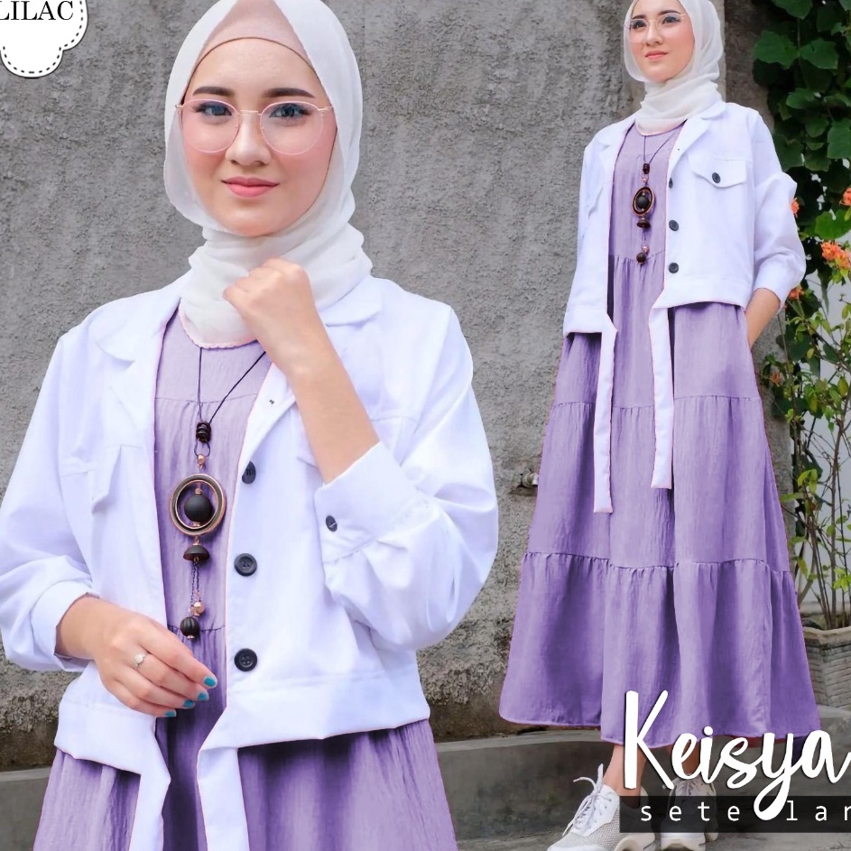 SET KEISYA 2IN1  Set pakaian muslim wanita Korean style Baju Muslim remaja terbaru kekinian gamis le