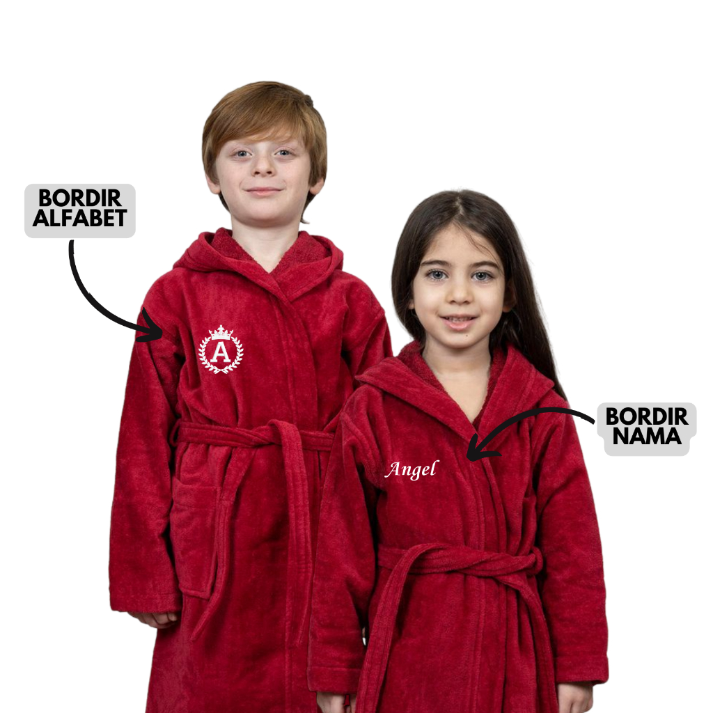 Handuk Kimono Anak Perempuan Laki Laki Usia 7-10 Tahun Bordir Nama Logo Inisial Huruf Alfabet A-Z