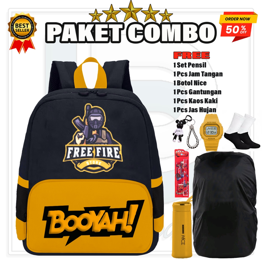 PALE BAG'S [FREE 6 ITEM]Tas Ransel Anak Karakter Game FF Backpack Fashion Anak Motif FreeFire