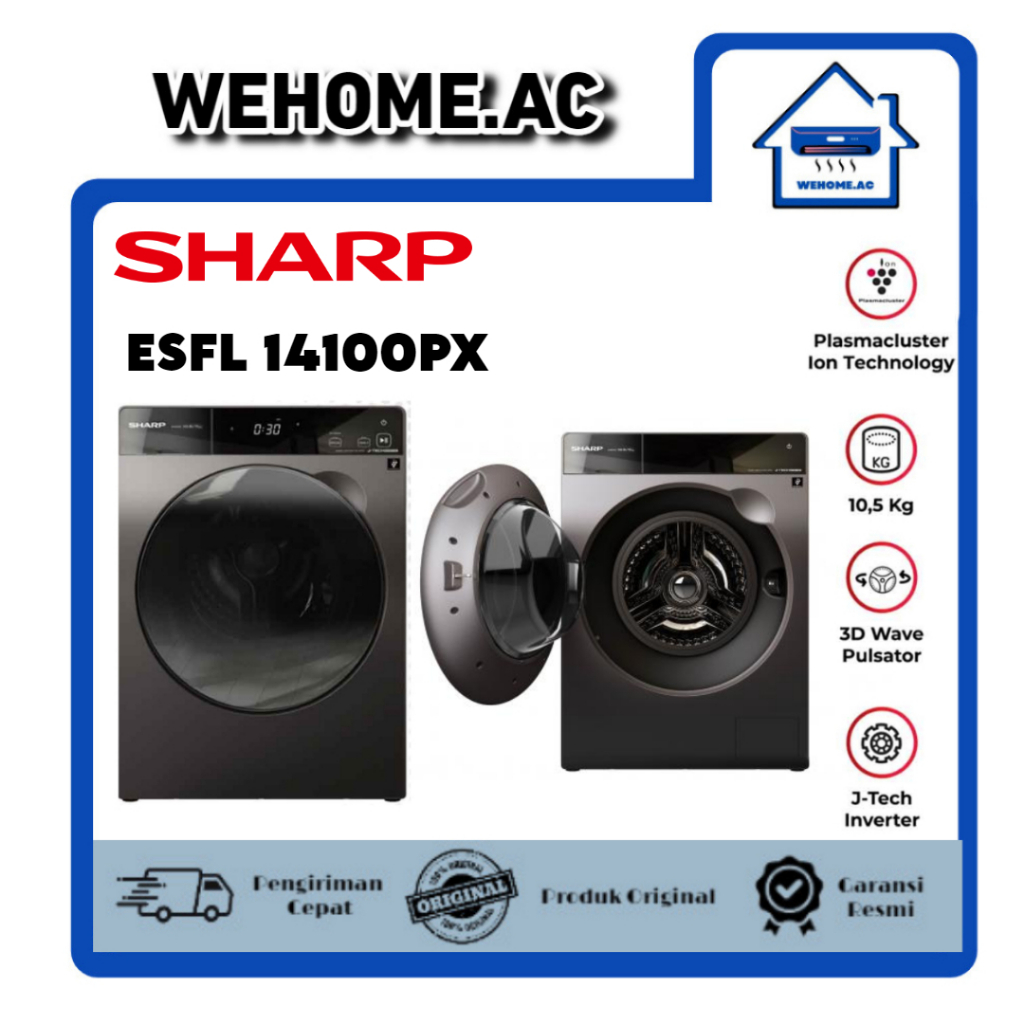 Mesin Cuci Sharp 1 Tabung ESFL1410DPX Mesin Cuci Satu Tabung 14KG Sharp Front Loading