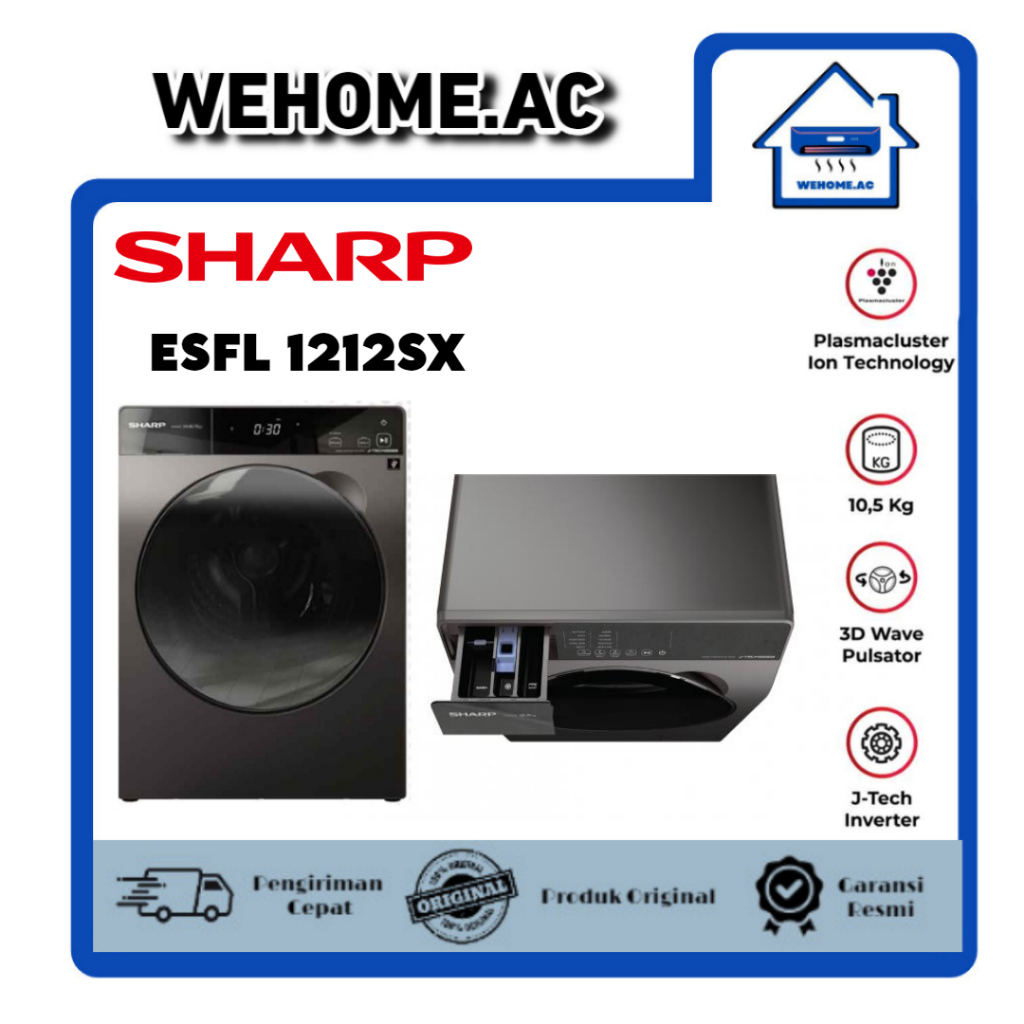 Mesin Cuci Sharp 1 Tabung ESFL1212SXPX Mesin Cuci Satu Tabung 12KG Sharp Front Loading