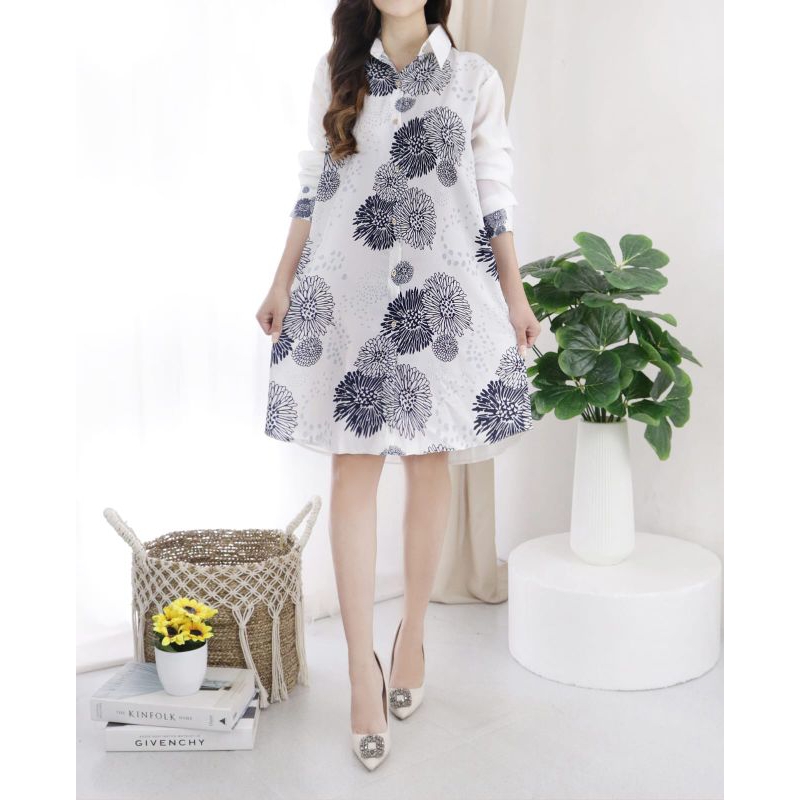 Kemeja Tunik Wanita Bunga Print Import