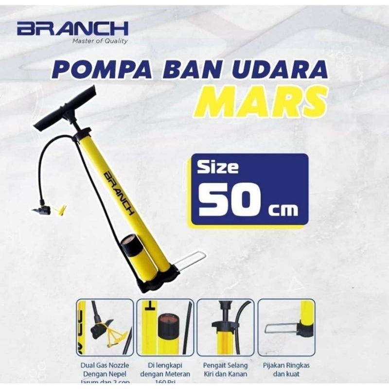 Branch Pompa Sepeda Tabung 50cm 160 PSI Double Seal / Pompa Ban Sepeda / Pompa Angin / Pompa ban sep