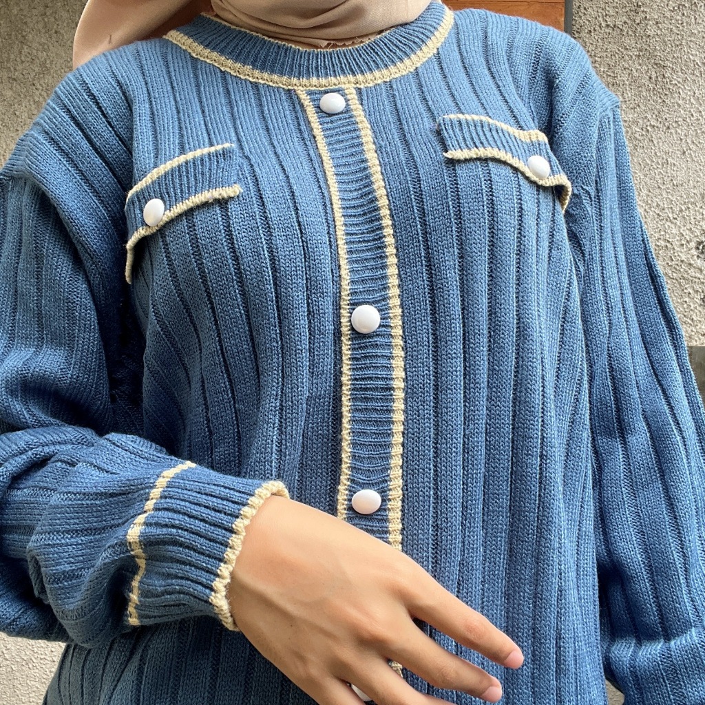 Baju Rajut Talisa Knit Cardigan Wanita Korea Kancing Mutiara