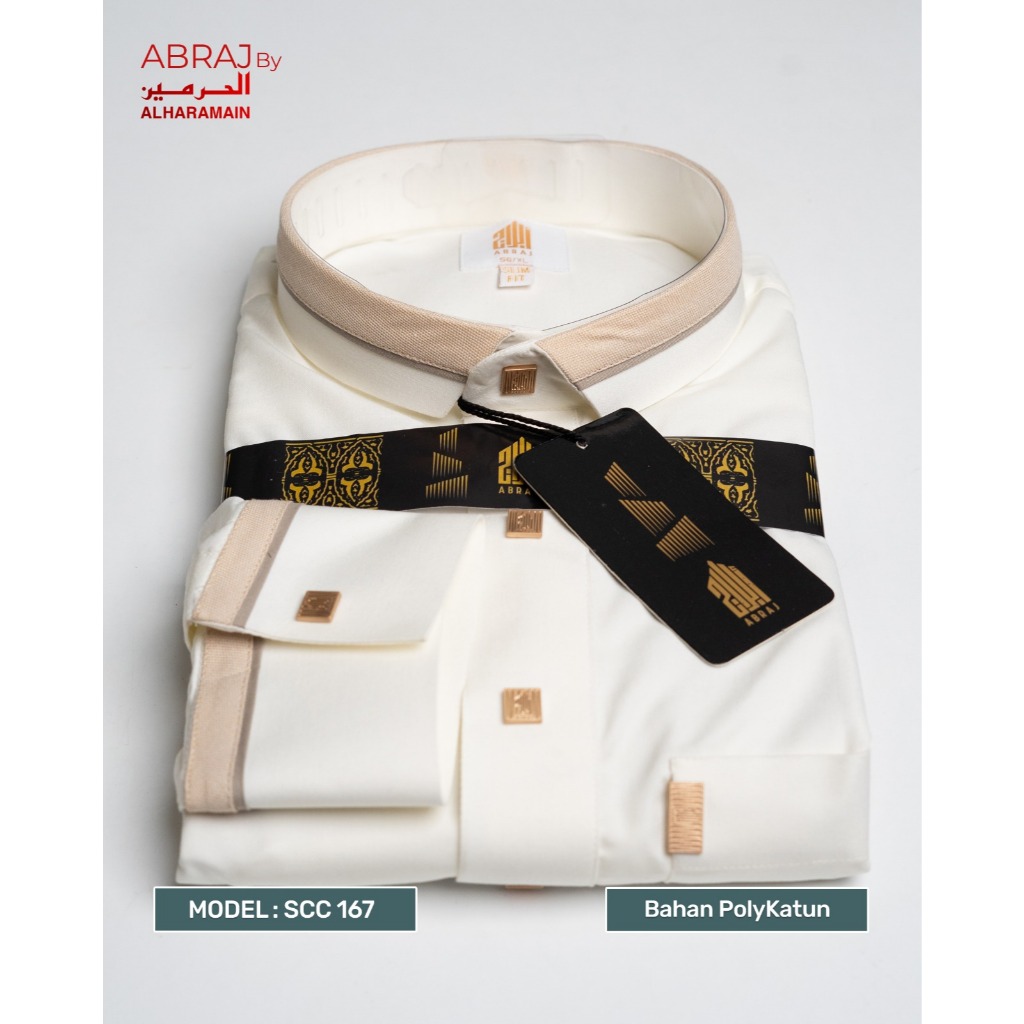 ABRAJ by Al Haramain Jubah / Gamis Pria Dewasa Slimfit Manset Premium SCC (167 A) | Putih Tulang | Cream-Cream