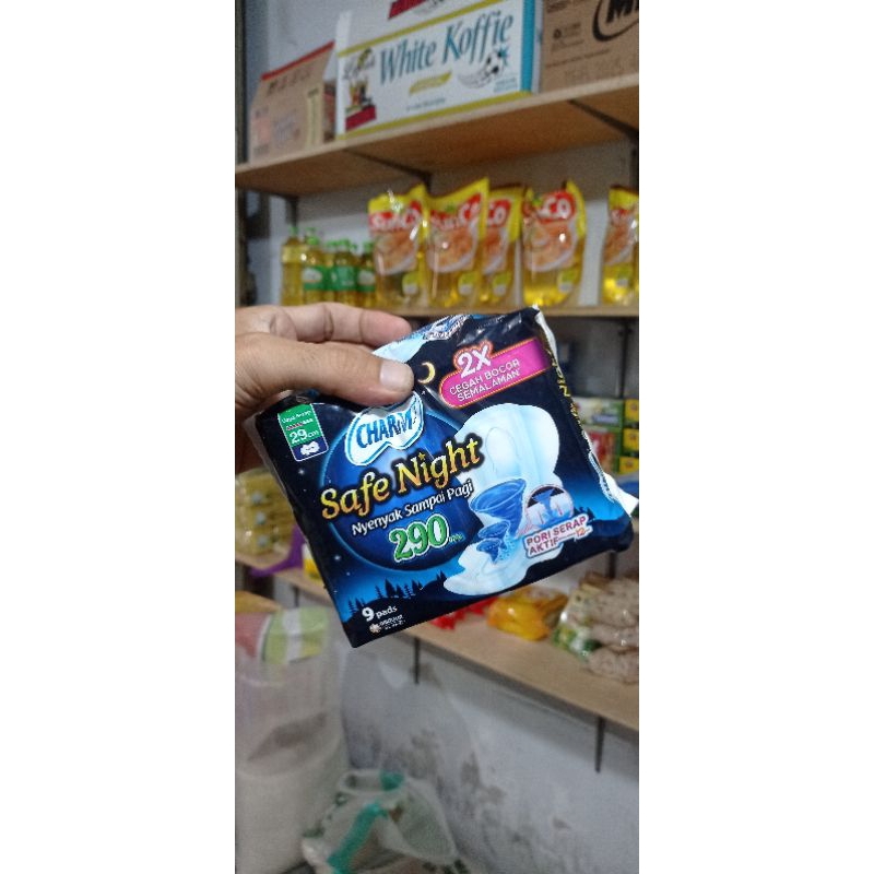 Charm safe night 29cm sayap 9 buah pads 2x cegah bocor semalaman, pembalut wanita Charm safe night s