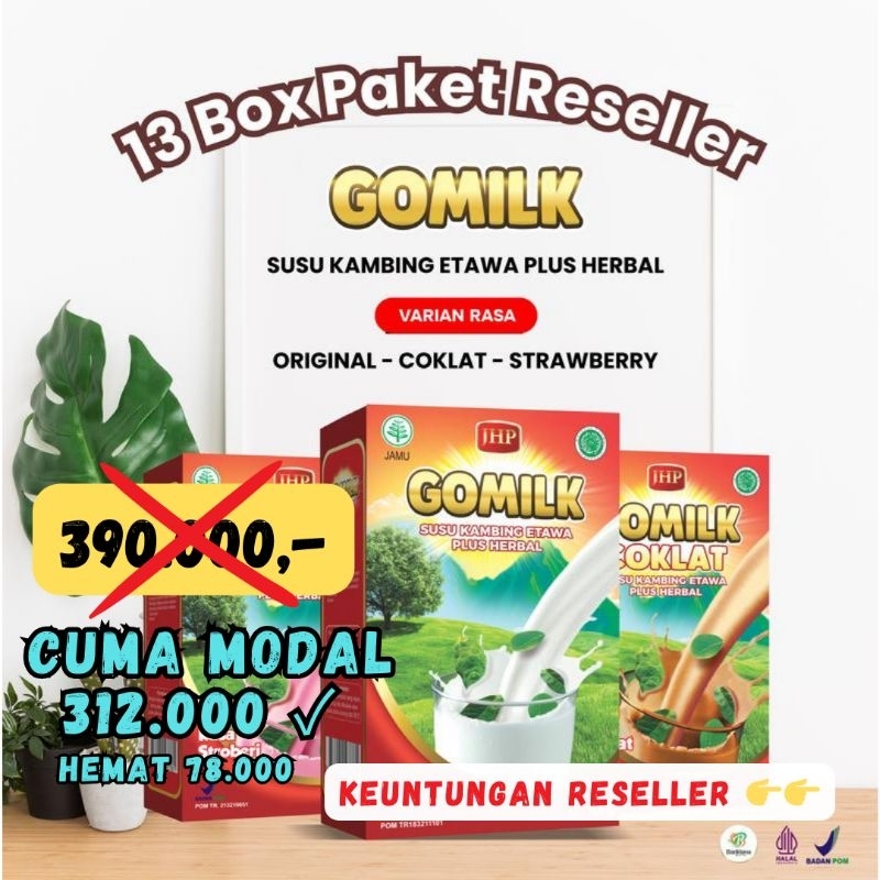 

Paket Reseller 13 Box Susu Kambing Etawa Gomilk, Dapat Income Dari Rumah, Diajarin Cara Jualannya Hingga Sukses Berkah Bersama