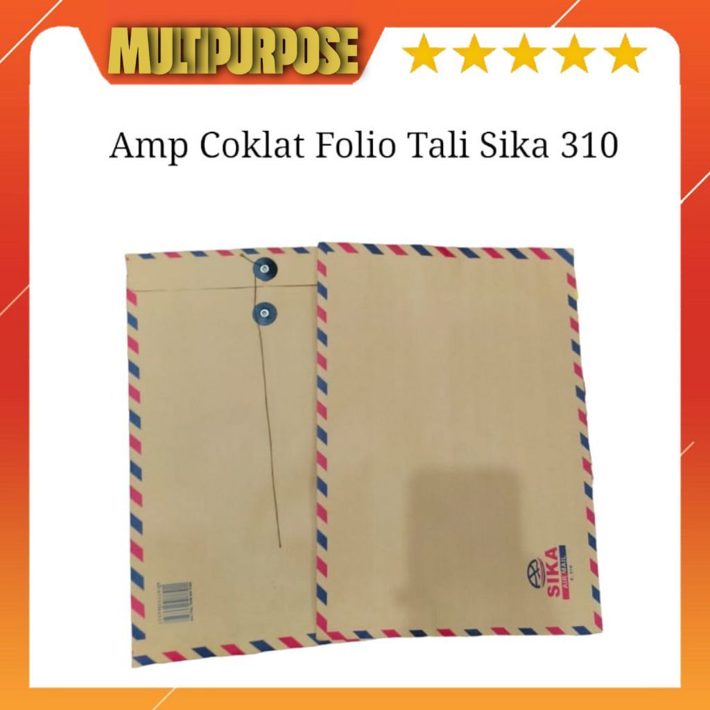 

(100 LEMBAR) AMPLOP SIKA COKLAT FOLIO TALI / AMPLOP COKLAT TALI 310 1 DUS