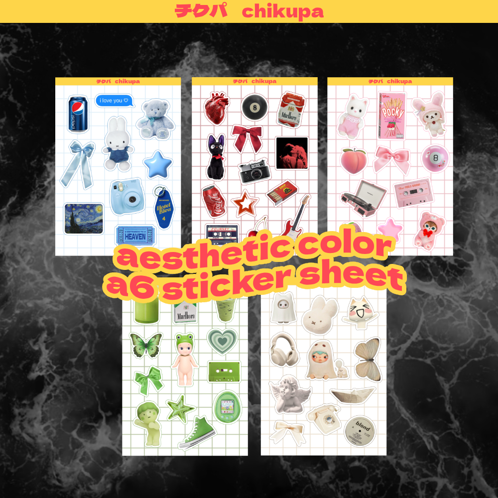 

[チクパ chikupa] Sticker Aesthetic Ukuran A6 Warna Red Black Blue White Beige Green Pink
